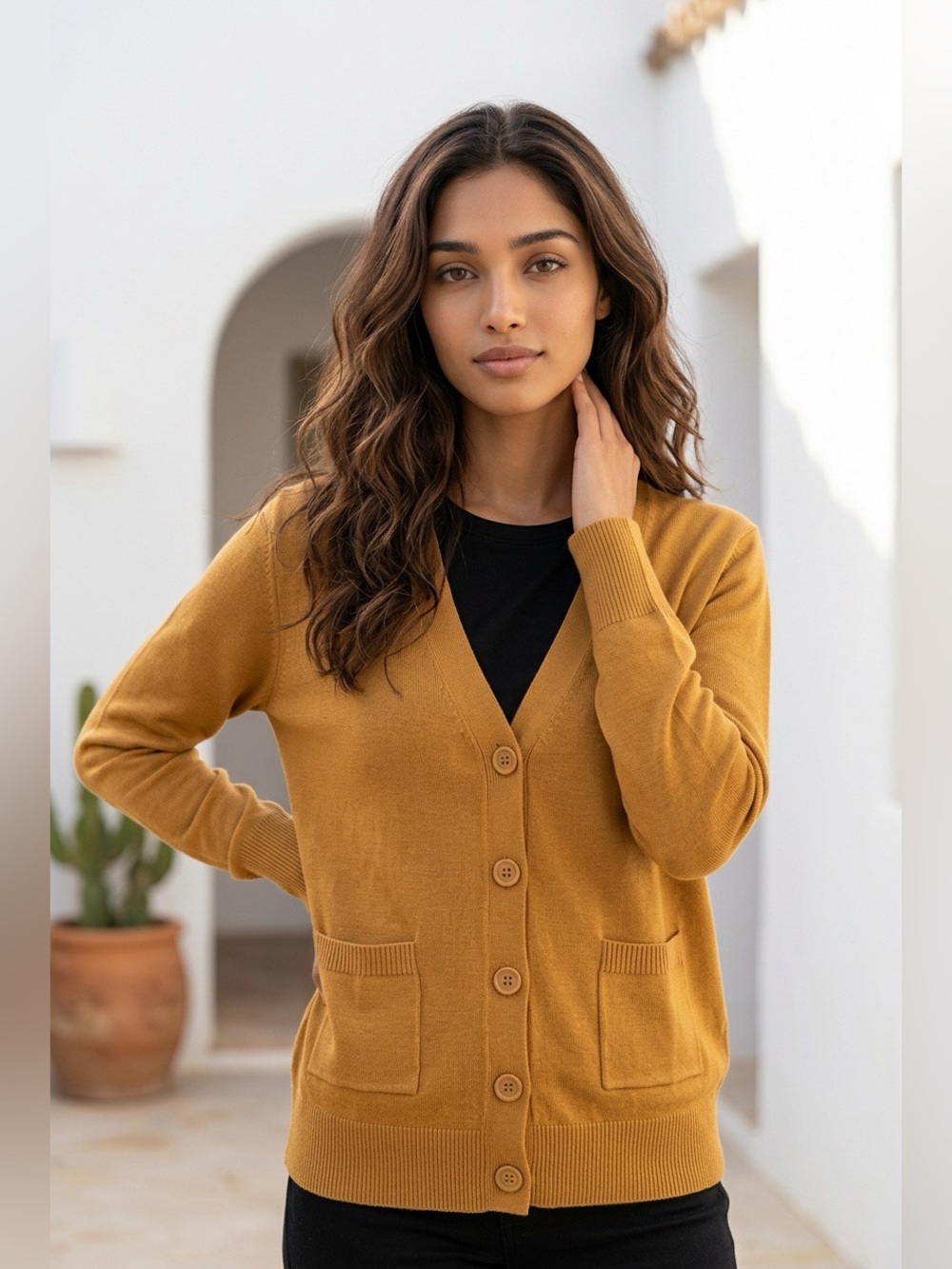 Tahari Button-Front V-Neck Cardigan Sweater, Size L